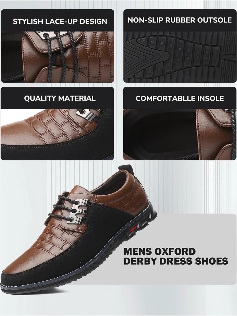 Recyphi Men's Oxford Derby Orthopedic Dress Shoes Brown Black NWOT Size 13.5